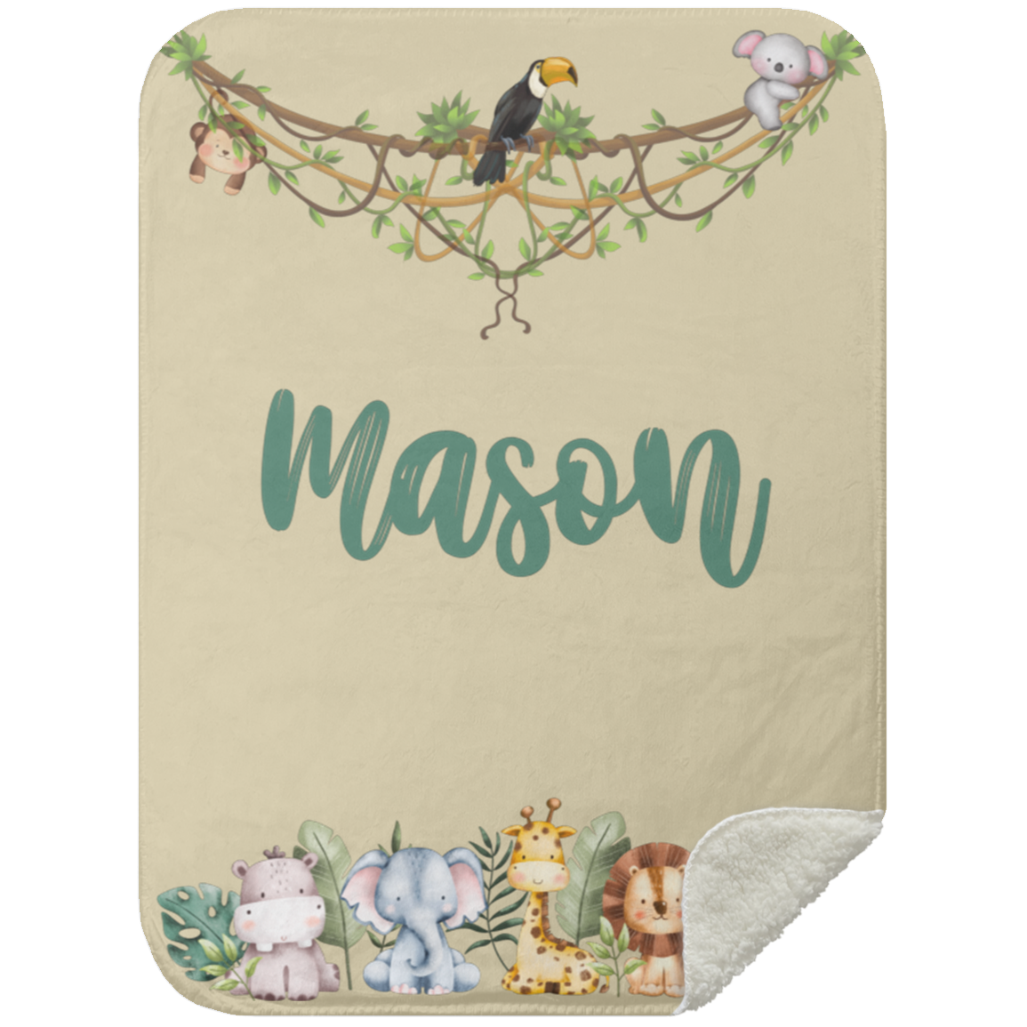 Personalized Safari Animals Baby Blanket │Gift │Sherpa Blanket (Size: 30x40) - MyRoomyStuff