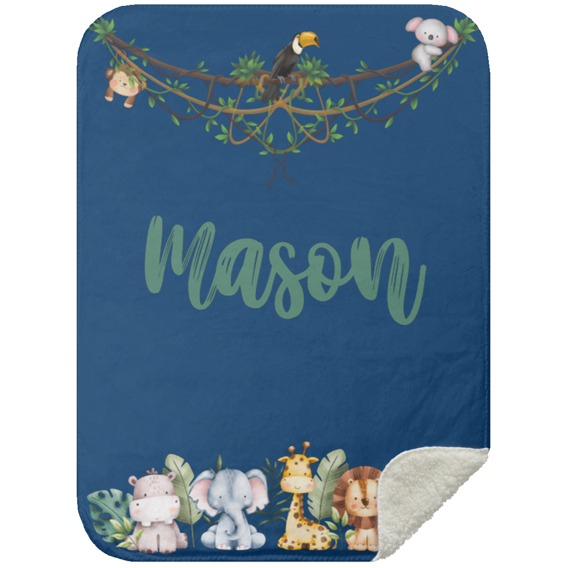 Personalized Safari Animals Baby Blanket │Gift │Sherpa Blanket (Size: 30x40) - MyRoomyStuff