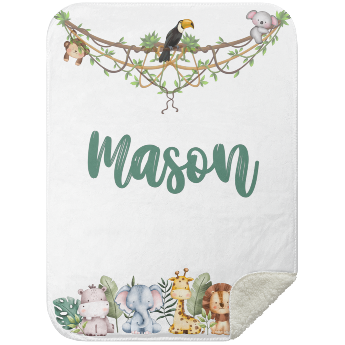 Personalized Safari Animals Baby Blanket │Gift │Sherpa Blanket (Size: 30x40) - MyRoomyStuff