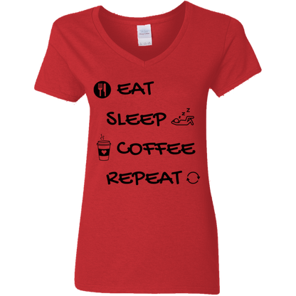 Eat-Sleep- Coffee- Repeat│ Gift│ T-Shirt│ V-neck - MyRoomyStuff