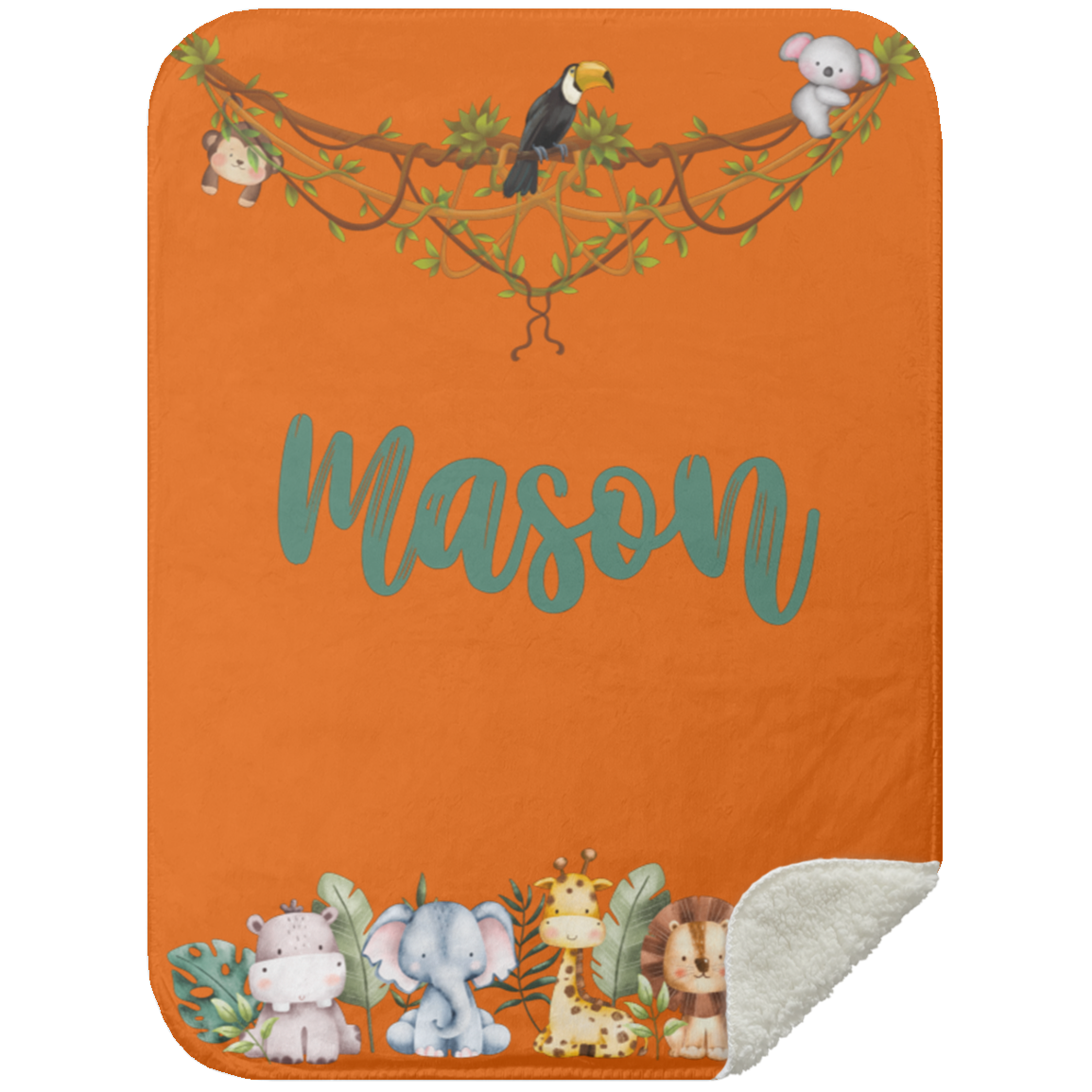 Personalized Safari Animals Baby Blanket │Gift │Sherpa Blanket (Size: 30x40) - MyRoomyStuff