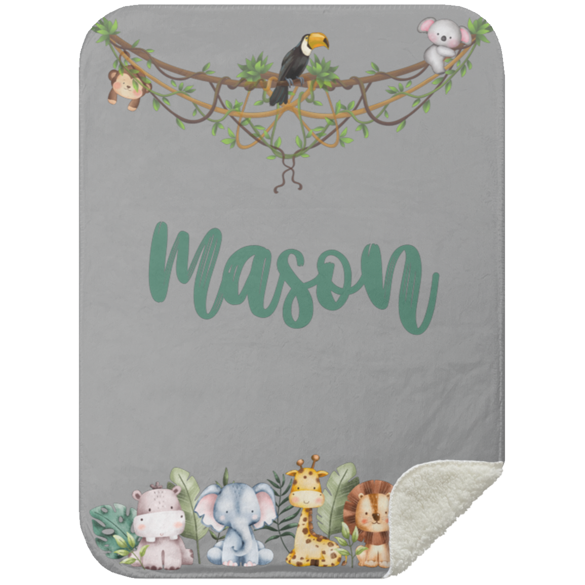 Personalized Safari Animals Baby Blanket │Gift │Sherpa Blanket (Size: 30x40) - MyRoomyStuff