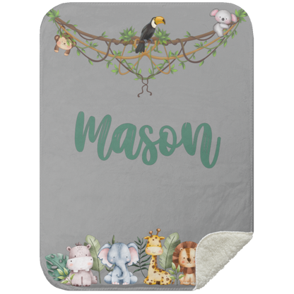 Personalized Safari Animals Baby Blanket │Gift │Sherpa Blanket (Size: 30x40) - MyRoomyStuff