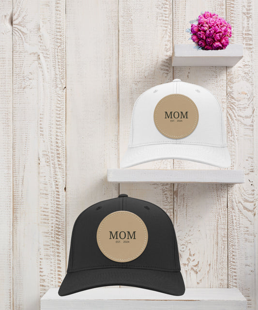 Cap for Mom │Est 2024 Vegan Leather Patch| Personalized Mom Hat for Mothers Day Gift or New Mom Gift, Handcrafted in USA - MyRoomyStuff