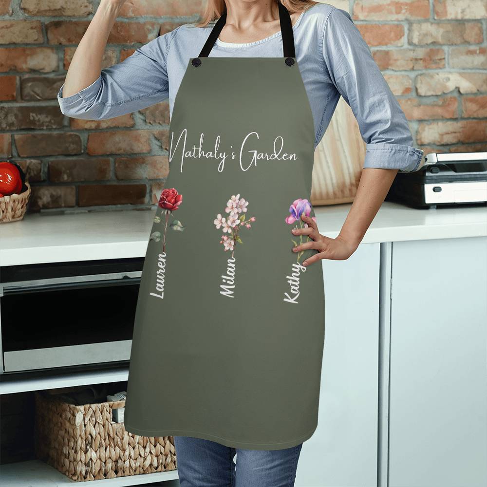 Personalized Linen Kitchen Apron│ Custom Cooking Apron│ Gift for Mom│ Garden - MyRoomyStuff