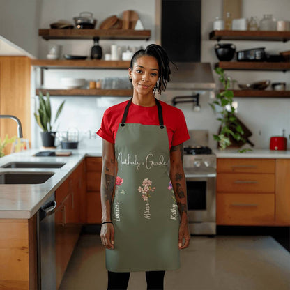 Personalized Linen Kitchen Apron│ Custom Cooking Apron│ Gift for Mom│ Garden - MyRoomyStuff