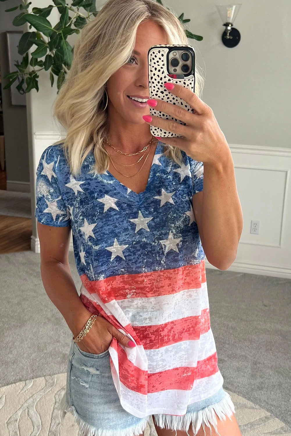 4Th of July│ Vintage Stars Stripes │V Neck│ T Shirt - MyRoomyStuff