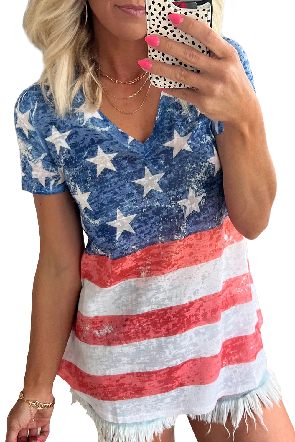 4Th of July│ Vintage Stars Stripes │V Neck│ T Shirt - MyRoomyStuff