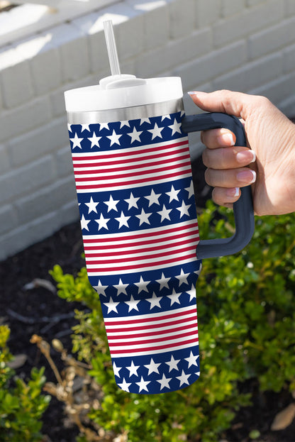 4Th of July│ Flag│ Bluing Stars and Stripes Print Handled Thermos Cup 40oz - MyRoomyStuff