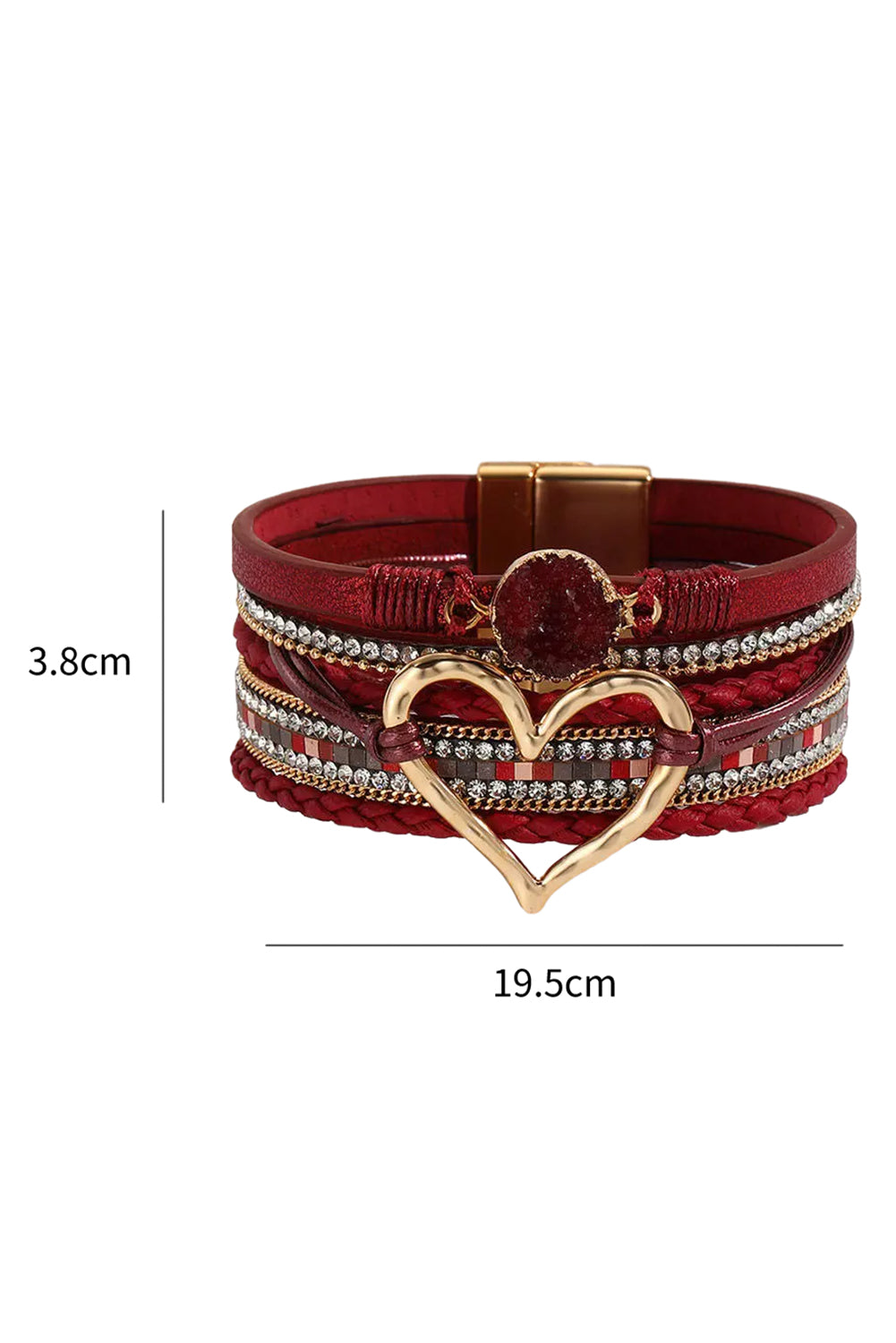 Fiery Red Valentine Rhinestone Heart Layered Bracelet - MyRoomyStuff